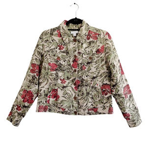 Charter Club Jacket Petite Small Linen Floral Button Front Long Sleeve Pockets